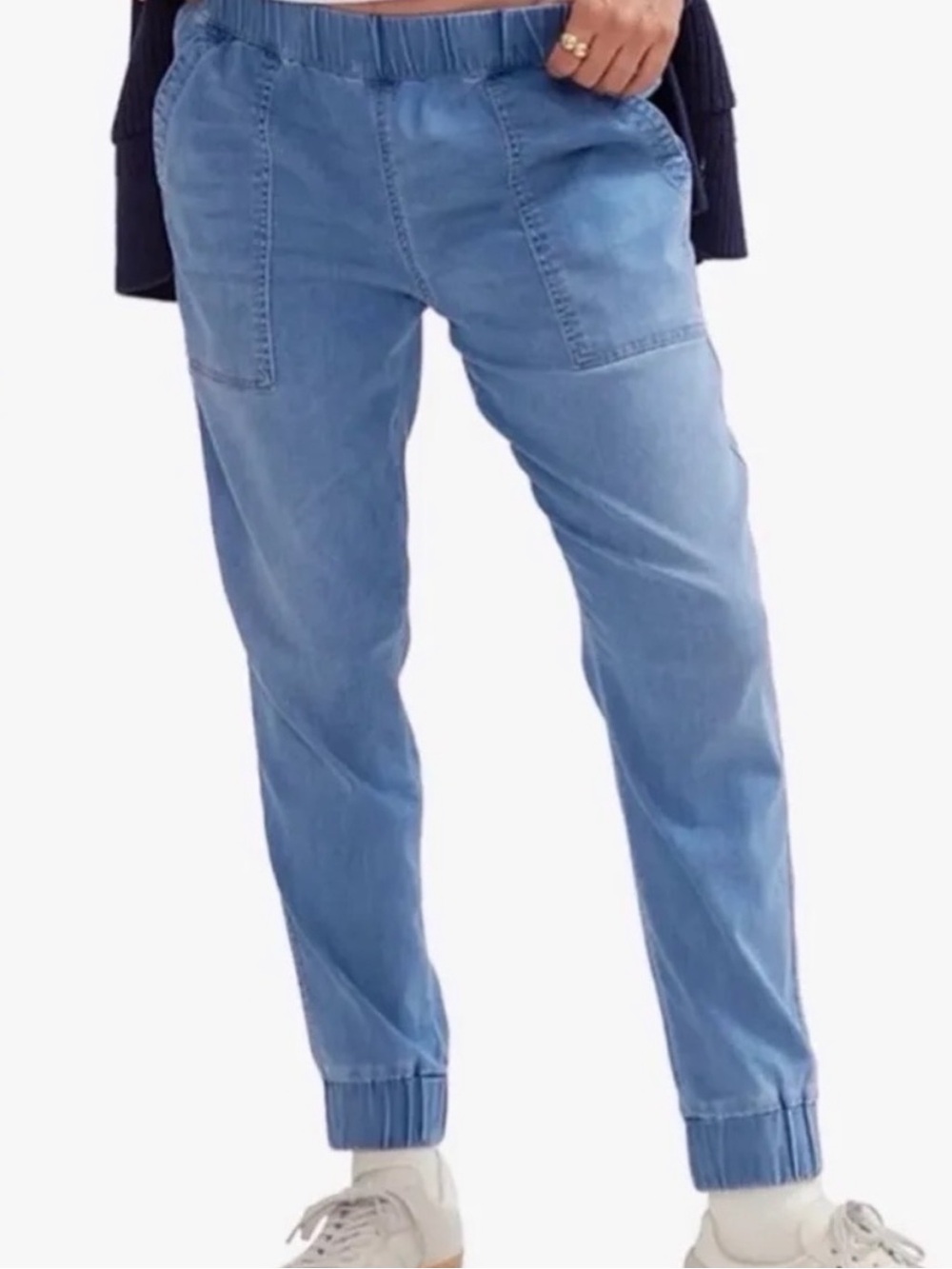 HATCH Light Blue Boyfriend Denim Jeans with Elastic Waist